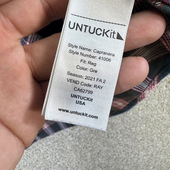 UNTUCKit Capranera Shirt Mens Large Green Red Plaid Cotton Long Sleeve Button Up - Picture 4 of 7